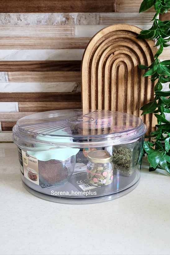 استند و ارگانایزر چرخان ۳۶۰ درجه سورباس (Sorbus) دربدار | نظمدهنده شفاف کابینت، یخچال و میز