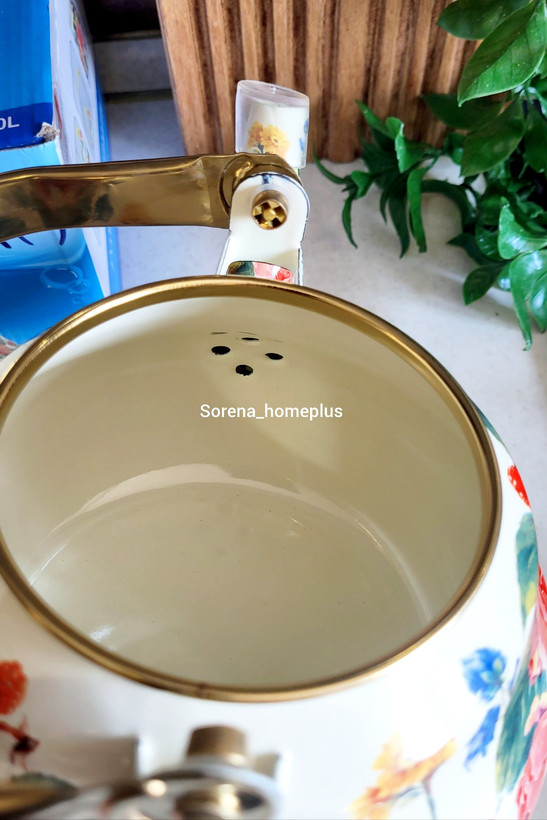 کتری لعابی ۲ لیتری طرح گل رز انگلیسی با دسته فلزی طلایی (Decorated Kettle)