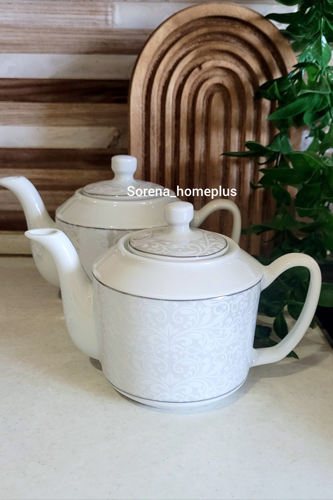 قوری چینی سفید طرح اسلیمی محو (داماسک سلطنتی)
