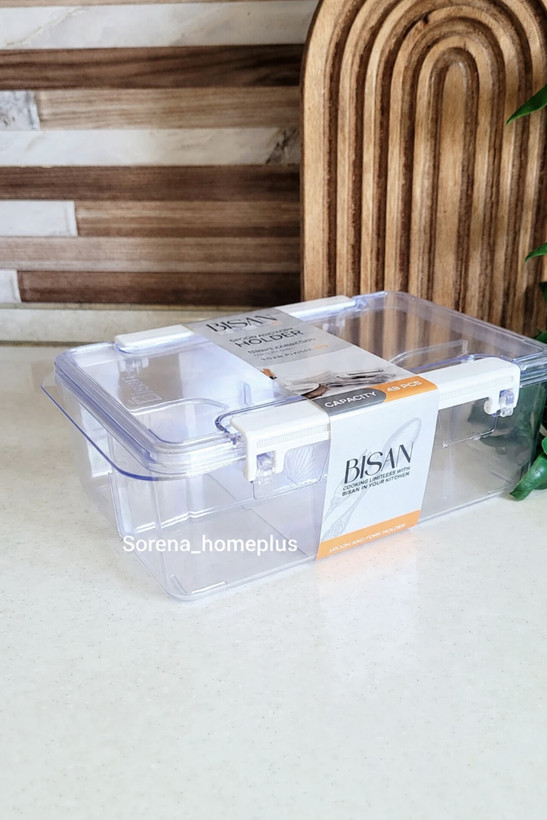 جا قاشق و چنگال بیسان (BISAN) اکریلیک شفاف دربدار | ظرفیت ۴۸ عدد