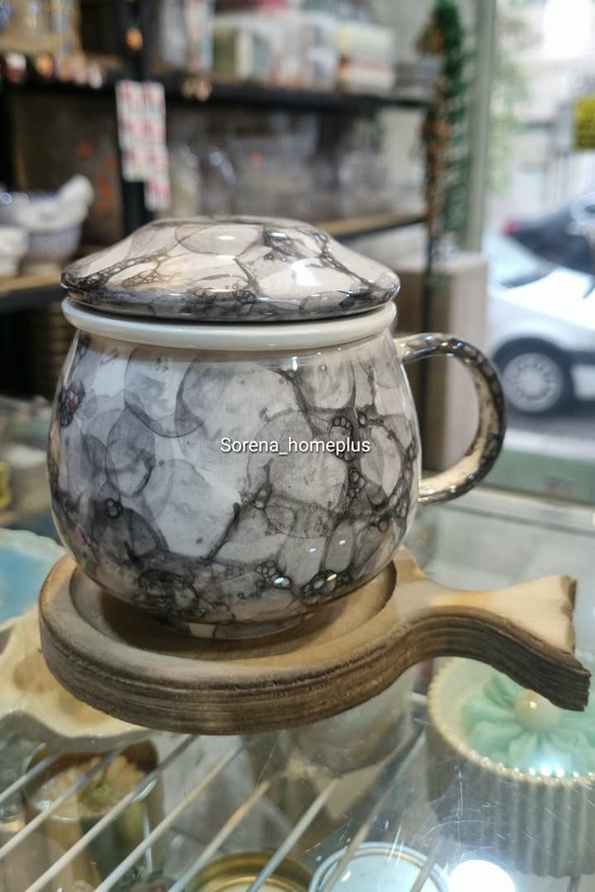 ماگ درب دار سرامیکی دمنوش با صافی سرامیکی